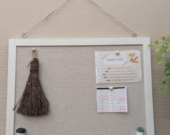Linen Cork Bulletin Board for Wall 16x12 | Double-Sided Wood Framed Pin Board with Pushpins | Decorative Message Board