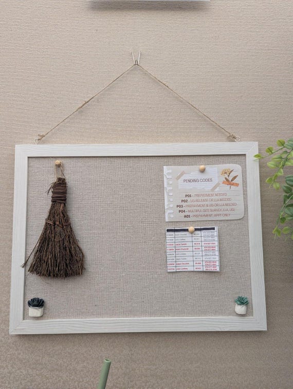 Linen Cork Bulletin Board for Wall 16x12 | Double-Sided Wood Framed Pin Board with Pushpins | Decorative Message Board