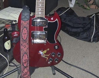 Correa de guitarra de piel de vacuno de primera calidad con tejido de algodón bordado / Correa ajustable de 2 pulgadas de ancho para guitarras acústicas, eléctricas y bajos