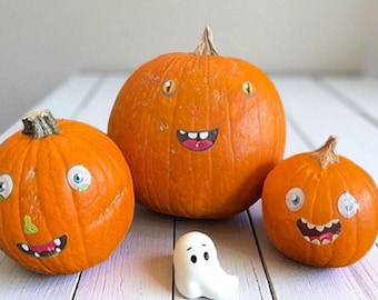 Pegatinas de caras de calabaza – Paquete de 48 para decoración de Halloween con temática de calabazas de Halloween.