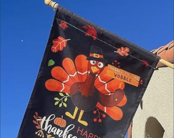 Bandera de jardín con diseño de pavo de Acción de Gracias / Decoración otoñal de doble cara (28x40)