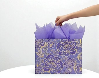 Rose Purple Gift Bag Set | Elegant Floral Design, Card & Tissue