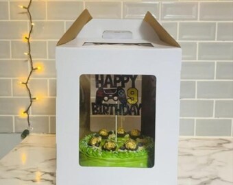 Caja alta para pasteles con ventana / 12x12x14, porta pasteles de varios niveles - Paquete de 2