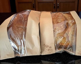 Bolsas grandes de papel kraft con ventana para pan / Envases para panadería, panes y pasteles.