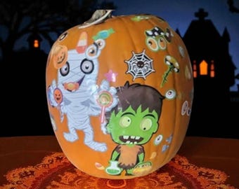 Kit de pegatinas de caras de calabaza - Decoración de Halloween sin tallar, paquete de 48 unidades