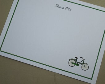 Bike Bicycle Custom Notecard for Thank You or Any Occasion, Personalize Watercolor Print, Set of 10, Vintage Style, Old Fashioned Bicycle