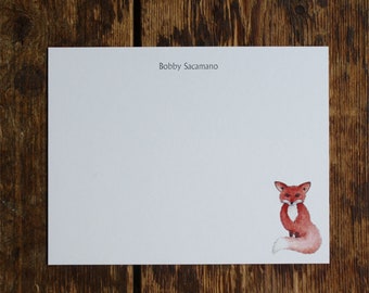 Cute Orange Fox Custom Notecard Stationery. Thank You, Any Occasion, Personalize Watercolor Print, Set of 10.