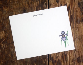 NEW! Purple Iris Notecard Stationery. Bearded Iris Flower. Thank You, Any Occasion, Personalize Watercolor Print, Set of 10.