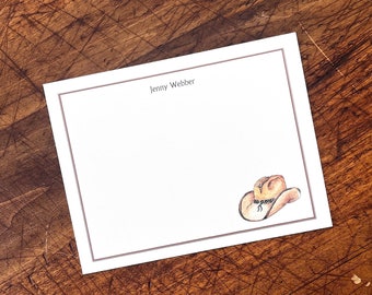 NEW! Personalized Gift for Cowboy Hat Cowgirl Custom Notecard Stationery. Thank You, Watercolor Print, Set of 10, Gifts Under 20