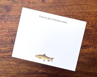 Brown Trout Fish Masculine Gift for Fisherman. Custom Notecard Stationery. Gift for dad. Personalized notecards Watercolor Print, Set of 10.