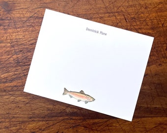 My Best Selling Personalized Notecards. Trout Salmon Fish Masculine Custom Notecard Stationery. Thank You, Watercolor Print, Set of 10.
