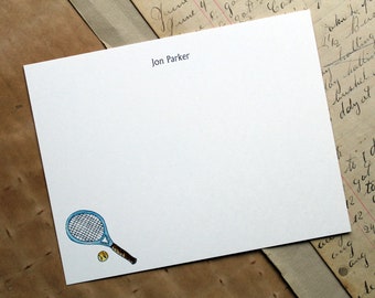 Tennis Player Personalized Stationery Notecard. Racket Racquet. Customized Notecards Thank You Notes Watercolor Print, Set of 10.