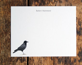 Crow Raven Bird Custom Notecard Stationery. Thank You, Any Occasion, Personalize Watercolor Print, Set of 10.