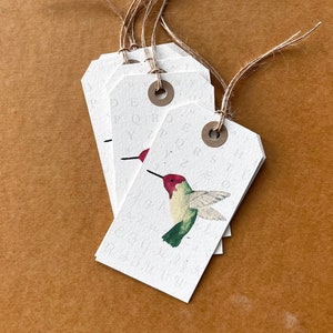 6 Hummingbird Gift Tags, Recycled Paper, Set of 6, Large Tags