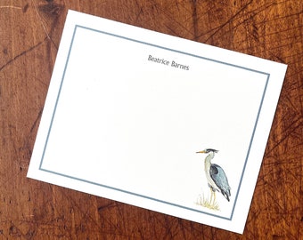 Personalized Great Blue Heron Blue Custom Notecard Stationery. Thank You, Any Occasion, Watercolor Print, Set of 10, Gifts Under 20