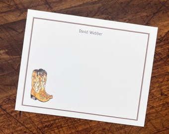 NEW! Personalized Gift for Cowboy Boot Cowgirl Custom Notecard Stationery. Thank You, Watercolor Print, Set of 10, Gifts Under 20