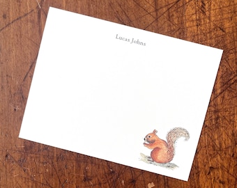 Squirrel Woodland Animal Custom Notecard Stationery. Thank You, Gifts under 20, Personalized Watercolor Print, Set of 10. Gift giving.