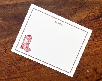 NEW! Gift for Cowgirl Pink Cowboy Boot Custom Notecard Stationery. Thank You, Watercolor Print, Set of 10, Gifts Under 20, Personalized