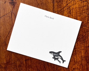 NEW! Personalized Whale Notecards. Customized stationery. Orca whales on flat notecards. Gifts for Friends. Gifts for Family. Font choice