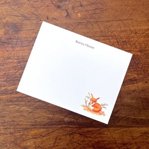 Renard dans les fougères. Papier à lettres personnalisé renard orange. Merci, toutes les occasions, impression aquarelle de cartes de correspondance personnalisées, lot de 10.