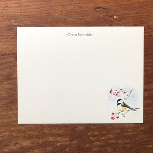 Papier à lettres personnalisé mésange oiseaux et baies. Merci, toutes les occasions, impression aquarelle personnalisée, lot de 10. Cadeaux de moins de 20 ans