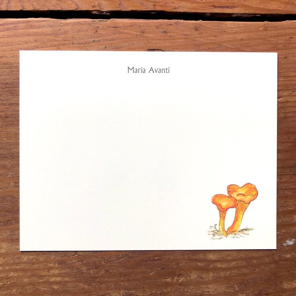 NEW! Chanterelle Mushroom Funghi Mycology Shroom Notecard Stationery. Thank You, Any Occasion, Personalize Watercolor Print, Set of 10.