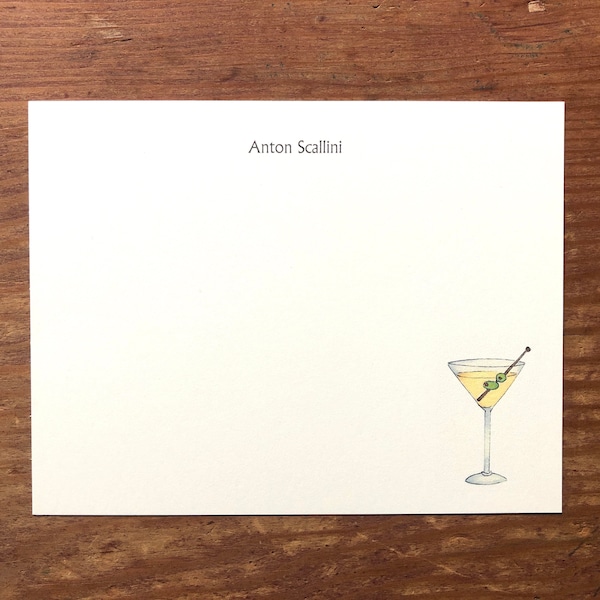 NEW! Martini Cocktail Mixed Drink with Olives Notecard Stationery. Thank You, Any Occasion, Personalize Watercolor Print, Set of 10.