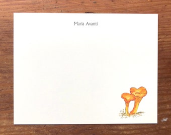 NEW! Chanterelle Mushroom Funghi Mycology Shroom Notecard Stationery. Thank You, Any Occasion, Personalize Watercolor Print, Set of 10.