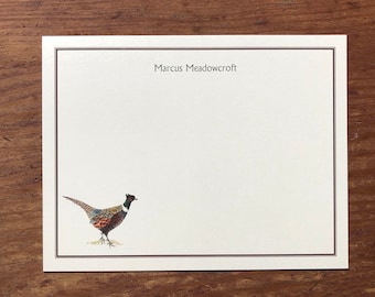 Pheasant Game Bird Masculine Custom Notecard Stationery. Thank You, Any Occasion, Personalize Watercolor Print, Set of 10.