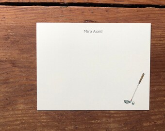Golf Golfer Golf Club Personalized Stationery Notecard. Custom Thank You, Any Occasion, Personalize Watercolor Print, Set of 10.