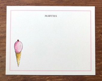 Ice Cream Cone Thank You Notes for Kids Children Fun Custom Notecard Stationery. Any Occasion, Personalize Watercolor Print, Set of 10.