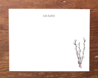 NEW! Pussy Willows Spring Branches. Notecard Stationery. Thank You, Any Occasion, Personalize Watercolor Print, Set of 10.