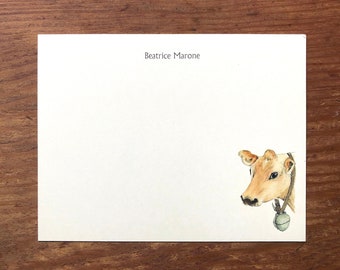 Cow Stationery. Personalized Custom Flat Notecard Stationery. Thank You, Personalize Watercolor Print, Set of 10.