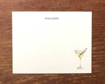 NEW! Martini Cocktail Mixed Drink with Olives Notecard Stationery. Thank You, Any Occasion, Personalize Watercolor Print, Set of 10.