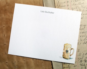 NEW! Beer Stein Mug Custom Notecard Stationery. Thank You, Any Occasion, Personalize Watercolor Print, Set of 10.