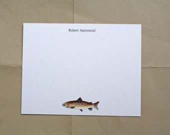 Bachforelle Fisch maskuline personalisierte Notecard Briefpapier. Vielen Dank, jeder Anlass, Geschenke unter 20, Aquarelldruck, 10er-Set.