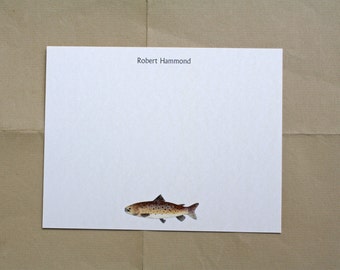 Brown Trout Fish Masculine Custom Notecard Stationery. Thank You, Any Occasion, Personalize Watercolor Print, Set of 10.