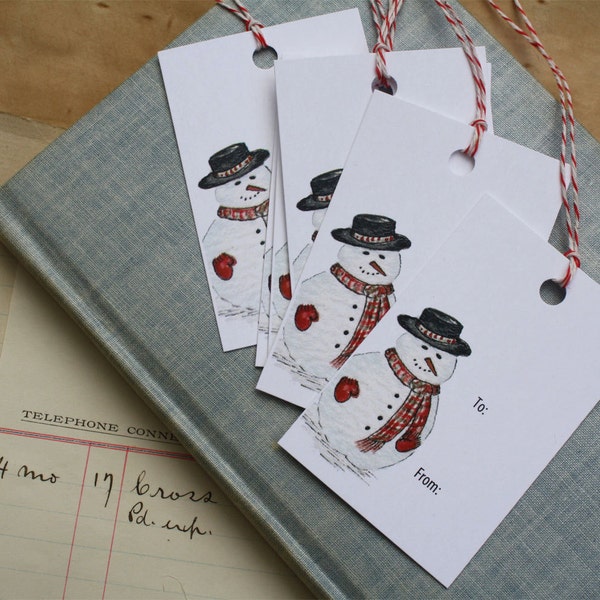 Snowman Gift Tags, Winter Snow Snowman with Red Scarf, Sets of 6