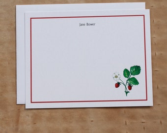 Sweet Strawberry Strawberries Fraises des Bois Custom Notecard. Thank You, Any Occasion, Personalize Watercolor Print, Set of 10.