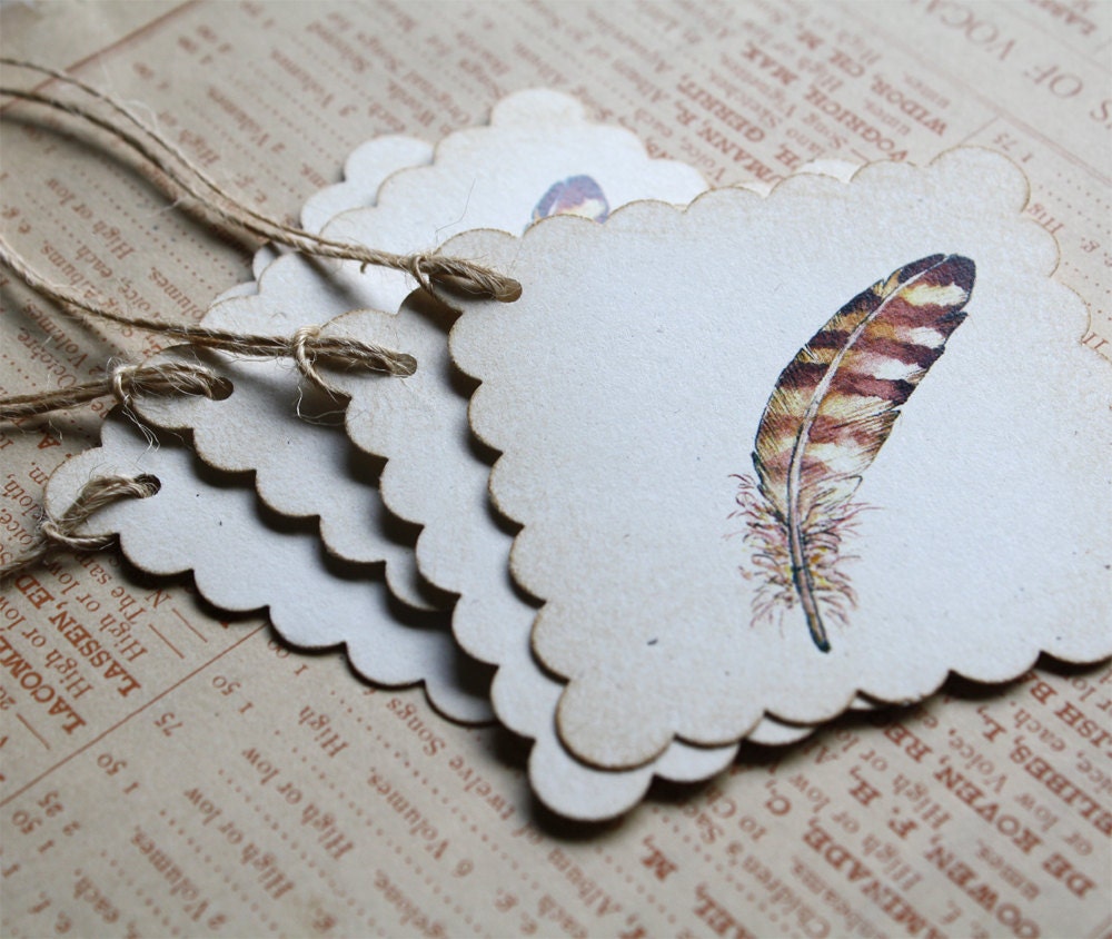 6 Watercolor Print Bird Feather Tags Set of 6 Recycled | Etsy
