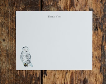 Snowy Owl Custom Notecard Stationery. Thank You, Any Occasion, Personalize Watercolor Print, Set of 10.