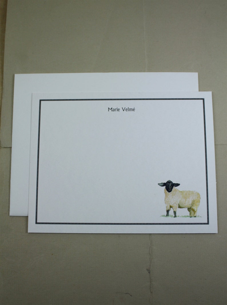 Sheep Lamb Black and White Custom Notecard. Thank You, Any Occasion, Personalize Watercolor Print, Set of 10. image 3