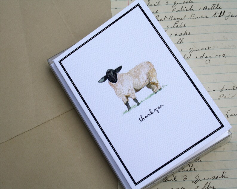 Sheep Lamb Thank You Note Notecards With Black Border. Set of Etsy