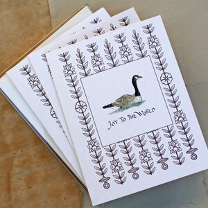 Set, Navidad Goose Joy to the World. No religioso. Conjunto de 8 Joy to the World Handmade Holiday Greeting Card Set