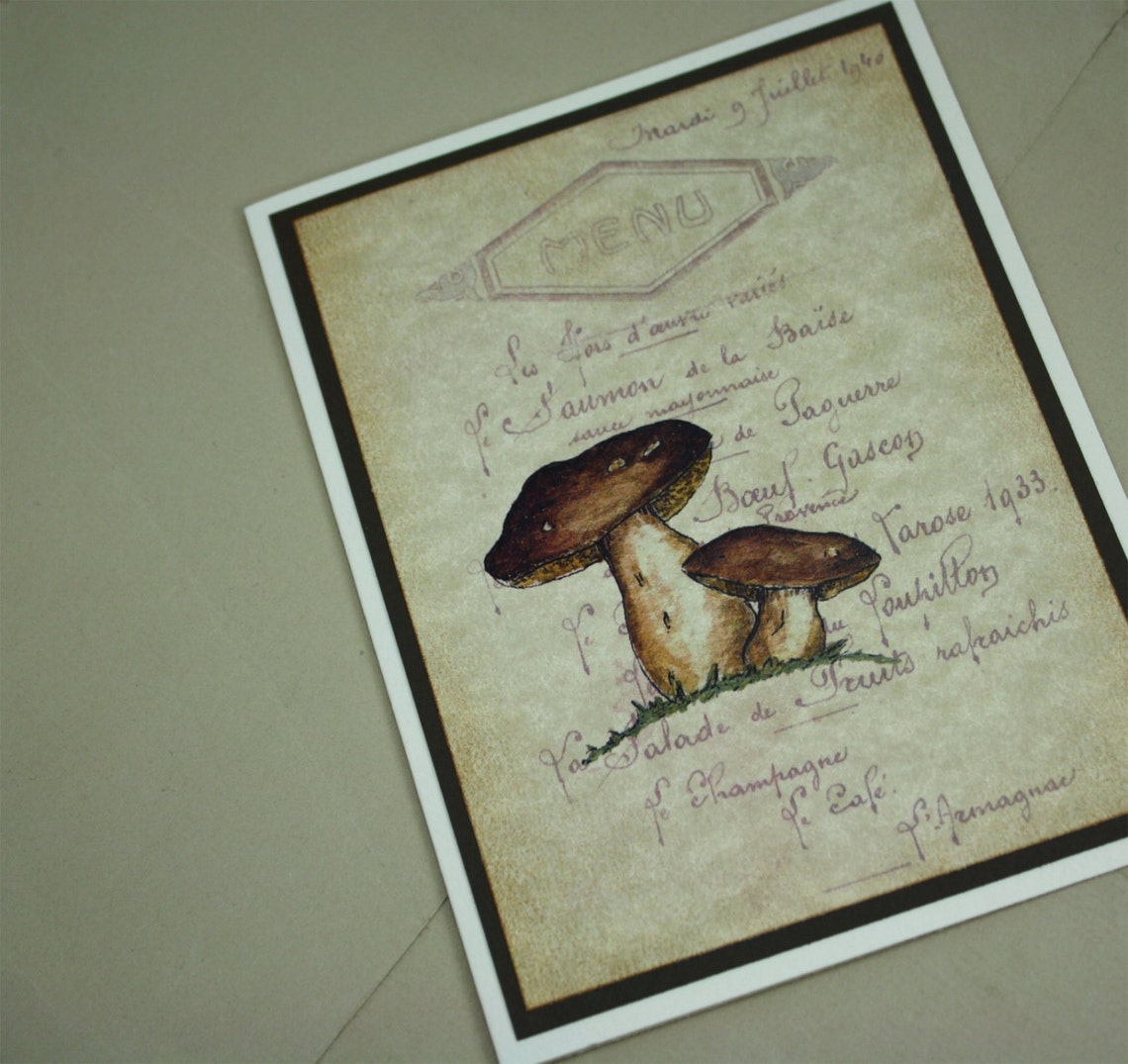 Porcini Mushroom With French Menu Woodland Watercolor Print Etsy