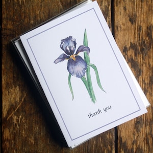 NOUVEAU ! Ensemble de cartes de correspondance violet iris. Fleur d'iris barbu. Lot de 8. Remerciements faits main emballés.