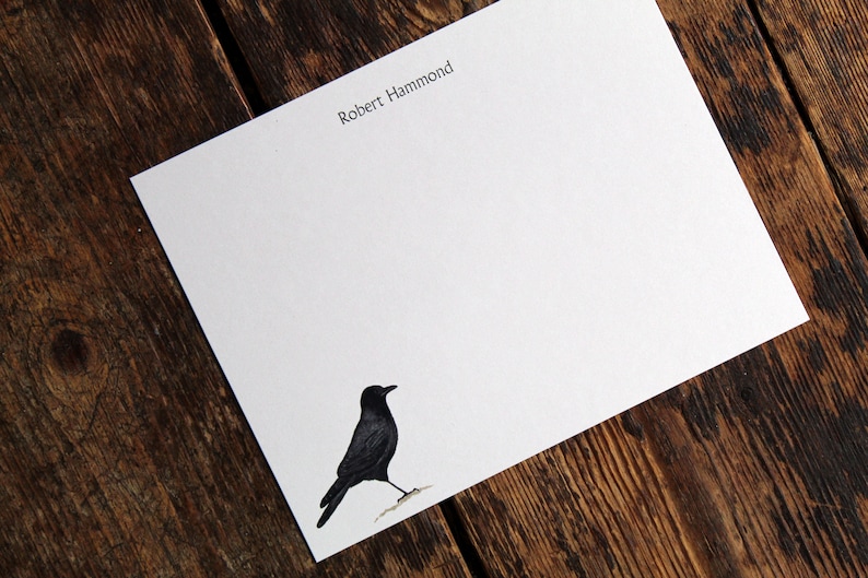 Crow Raven Bird Custom Notecard Stationery. Thank You, Any Occasion, Personalize Watercolor Print, Set of 10. Gifts under 20 Gift for Birder image 2
