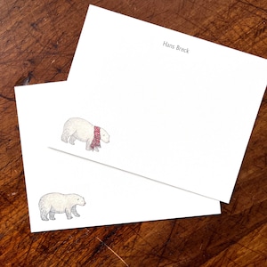 NEU! Eisbär Notecard personalisiertes Briefpapier. Bär mit/ohne kuscheligen roten Schal! Geschenk, Danke jeder Anlass Aquarell Druck, 10er Set