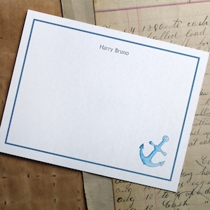 Anchor Nautical Sailor Sailing. Gift for Boater Custom Notecard Stationery. Thank You, Personalized Watercolor Print, Set of 10. Under 20