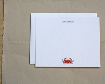 Orange Crab Sealife Shellfish Custom Notecard Stationery. Thank You, Any Occasion, Personalize Watercolor Print, Set of 10.